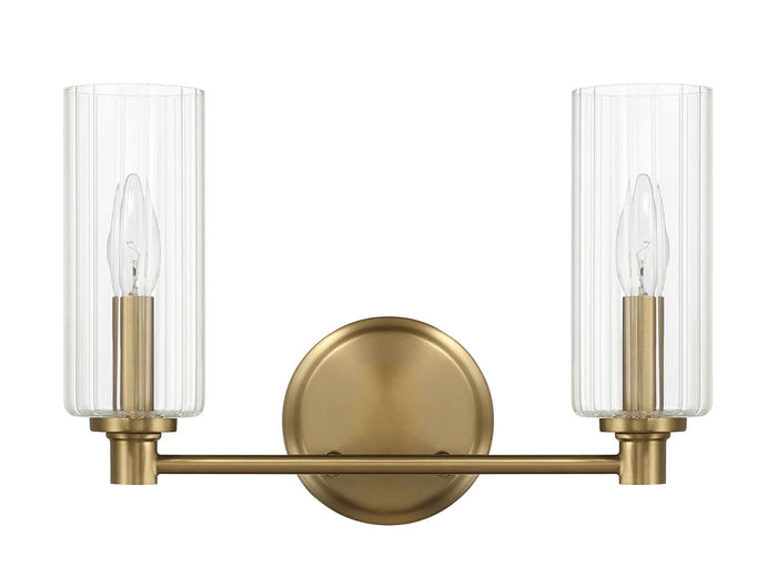 Regal - Double Light Vanity With Clear Ribbed Satin - Antique Brass / Clear
