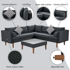 4 Pieces Outdoor Wicker L-Shape Sofa Set