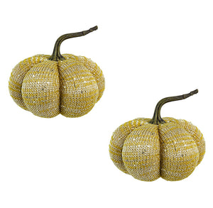 Knitted Weighted Pumpkin Ornament Decor For Holiday Harvest Festival Fall Festival & Thanksgiving (Set of 2) - Yellow