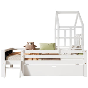 House Bed With Ladder And Storage Drawers Platform With Blackboard, No Box Spring