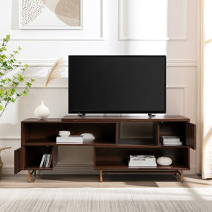 Contemporary Fluted Door Expandable TV Stand For TVs Up To 56" - Dark Walnut