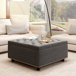 Large Square Storage Ottoman With 2 Storage Doors