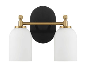 Vortex - 2 Lights Vanity In Traditional Style For Over Bathroom Mirror Wall Sconce - Black / Gold / White