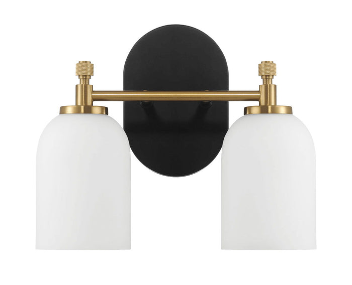 Vortex - 2 Lights Vanity In Traditional Style For Over Bathroom Mirror Wall Sconce - Black / Gold / White