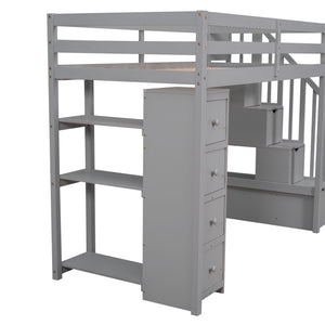 Loft Bed With Storage Drawers And Stairs With Shelves