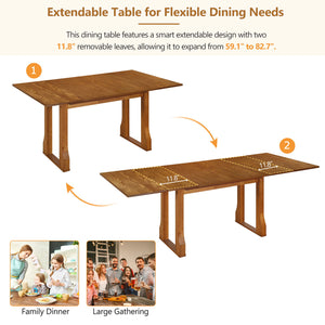 6 Piece Extendable Dining Table Set With 4 Wicker Back Upholstered Dining Chairs And Long Bench, 2 Removable Leaf