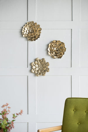 3 Piece Succulent Wall Plaque - Gold