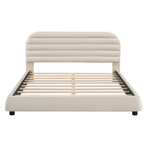 Upholstered Platform Bed Frame And Stylish Curve Shaped Design