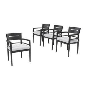 Outdoor Patio Aluminum Stationary Dining Chairs With Outdoor-Grade Sunbrella Fabric Cushions, Tapered Feet (Set of 4)