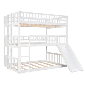 Triple Bed With Built-In Ladder And Slide, With Guardrails