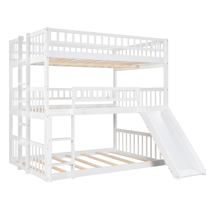 Triple Bed With Built-In Ladder And Slide, With Guardrails