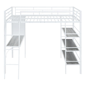 Bed With 3 Layers Of Shelves And Desk, Stylish Frame Bed