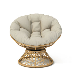 Ergonomic Wicker Chair With Cloud Thick Density Cushion, 3 Proof Cover High Capacity Iron Frame Fluid 360° Swivel