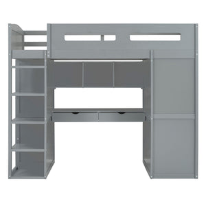 Loft Bed With Desk, Wardrobes, 4 Drawers And 4 Shelves