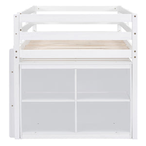 Loft Bed With Retractable Writing Desk And 4 Drawers, With Lateral Portable Desk And Shelves