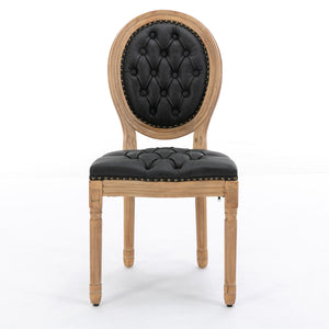 French Style Solid Wood Frame Antique Painting, Hand-Pulled Buckle Decoration PU Artificial Leather Dining Chair With Nailhead Trim, Wood Legs