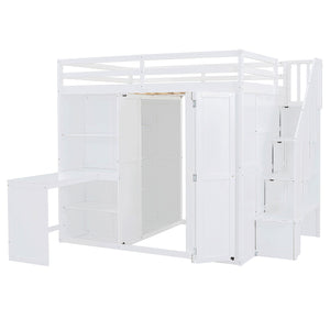 Loft Bed With Wardrobe, Desk And Shelves