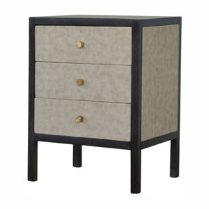 Faux Leather Nightstand, 3 Drawer - Black