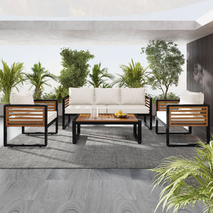 Large Size 4 Pieces Outdoor Furniture Sofa For 5 Person Conversation Set