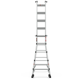 22' Aluminum Multi-Position Ladder With Wheels, 300 Lbs Weight Rating - Metallic Gray