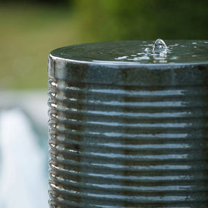 Large Modern Cylinder Ribbed Tower Water Fountain, Contemporary Outdoor Bird Bath