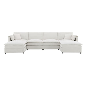 Chenille Modular Sectional Sofa, U Shaped Cloud Couch Set With Double Cushions, 6 Seat Sleeper Sofa Bed With Ottomans, Oversized Indoor Furniture For Living Room