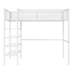 Loft Bed With 4 Tier Shelves And Storage
