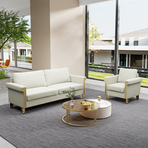 Luxury Velvet Sofa And Chair Set With Metal Accents