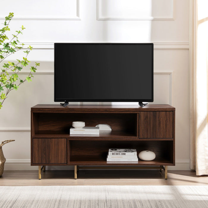 Contemporary Fluted Door Expandable TV Stand For TVs Up To 56" - Dark Walnut