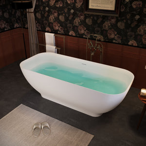Freestanding Solid Surface Bathtub, Luxury Engineered Stone Resin Freestanding Soaking Bathtub With Overflow And Pop-Up Drain Cupc Certified, 22S04-67 - Matte White