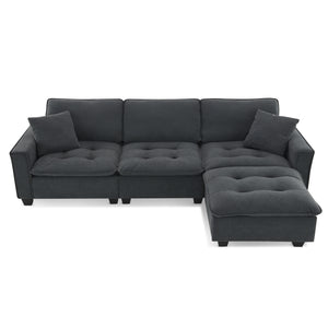 Modern Convertible Sectional L Shaped Reversible Couch Set With Free Pillows 4 Seat Suede Sleeper Sofa With Ottoman