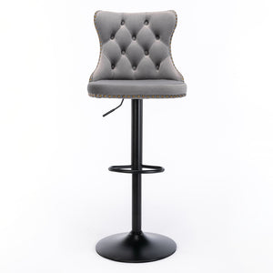 Swivel Velvet Barstools Adjusatble Seat Height, Modern Upholstered Bar Stools With Backs Comfortable Tufted For Home Pub And Kitchen Island (Set of 2)