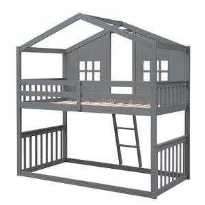 House Bunk Bed With Ladder, Wood Bed