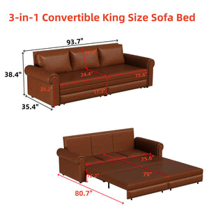 Pull Out Sofa Bed 3 In 1 Velvet Convertible Sleeper Sofa With Nailhead Trim & Rolled Arm, Multi Functional