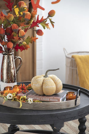 Knitted Weighted Pumpkin Ornament Decor For Holiday Harvest Festival Fall Festival & Thanksgiving (Set of 2) - Yellow