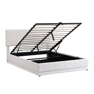 Upholstered Bed With Hydraulic Storage System And LED Light, With Sockets And USB Ports