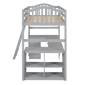 Loft Bed With Drawers, Cabinet, Shelves With Desk