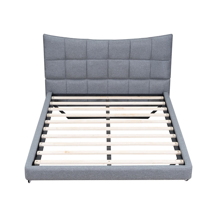 Full Size Upholstered Platform Bed With LED Lights, USB Ports And Outlets - Gray