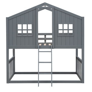 House Bunk Bed With Ladder, Wood Bed