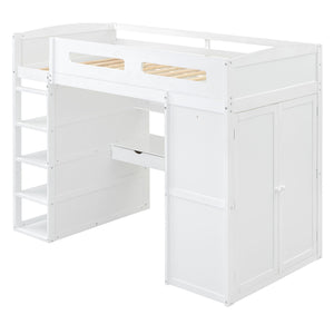 Loft Bed With Desk, Wardrobes, 4 Drawers And 4 Shelves