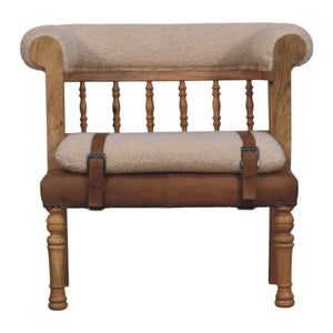 Strapped Hallway Boucle Bench - Beige / Brown