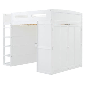 Loft Bed With Desk, Wardrobes, 4 Drawers And 4 Shelves