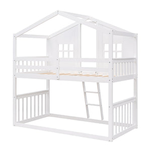 House Bunk Bed With Ladder, Wood Bed