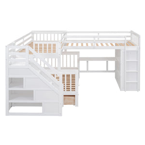 L Shaped Bunk Bed With 3 Drawers, Portable Desk And Wardrobe