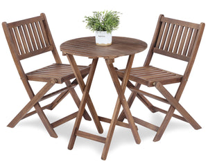 3 Piece Acacia Bistro Set, Folding Patio Furniture With 1 Coffee Table And 2 Foldable Chairs