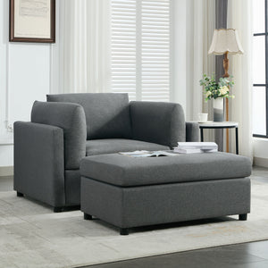 Wide Modern Oversized Armchair With Ottoman Stool, Single Sofa With Lumbar Support, Accent Chair