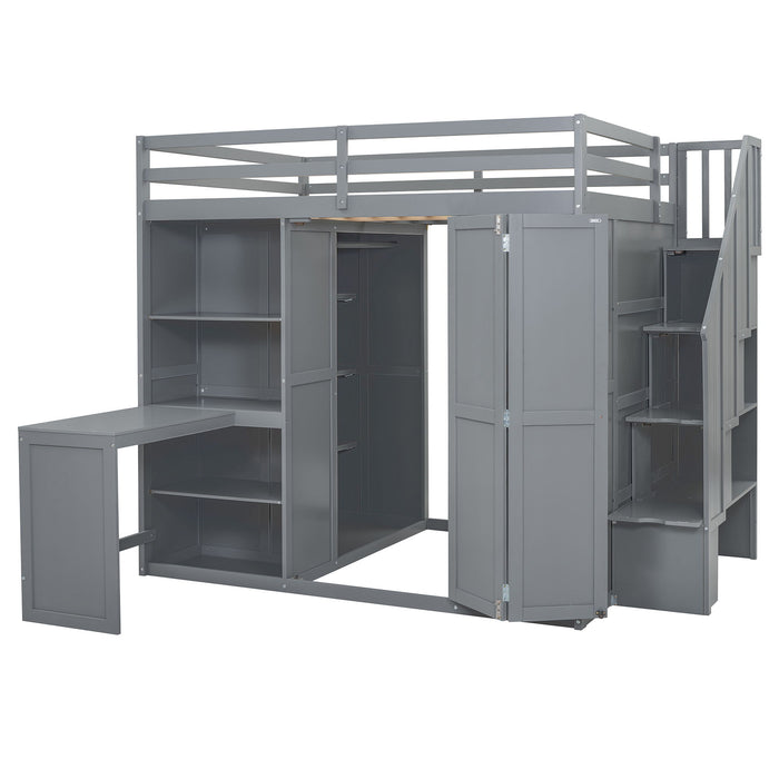 Loft Bed With Wardrobe, Desk And Shelves
