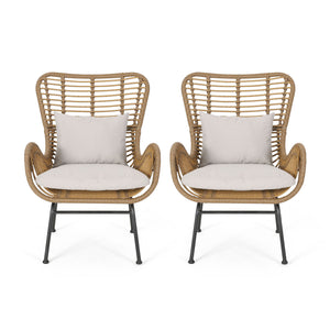 Outdoor Rattan Accent Chair With Metal Legs - Brown