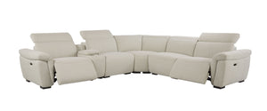 Dayana - Boucle Power Recliner Sectional Sofa For 5 People With Cupholder Console Adjustable Headrest - Beige