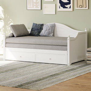 Daybed With Extended Pop Up Trundle And Storage Drawers
